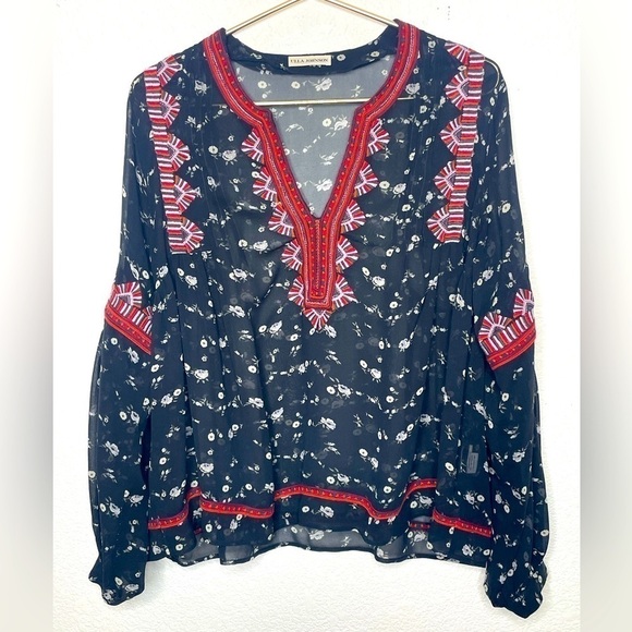 Ulla Johnson blouse silk embroidered sz 4 sheer long sleeve boho - Picture 1 of 12